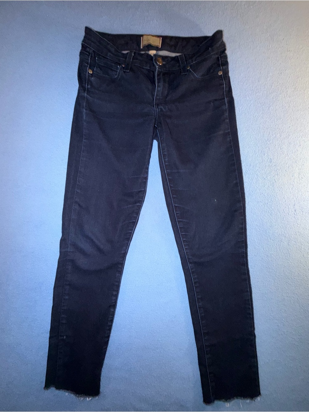 PAIGE Blue Peg Skinny Jeans with Raw Hem Detailing